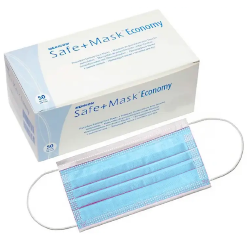 Маски Медиком (Medicom Economy), трехслойные, медицинские, СИНИ 50 шт.